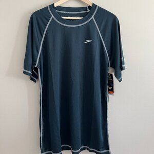 NWT | Speedo Men’s Blue Swim Shirt | UV Block the Burn, Short Sleeve | Size Med